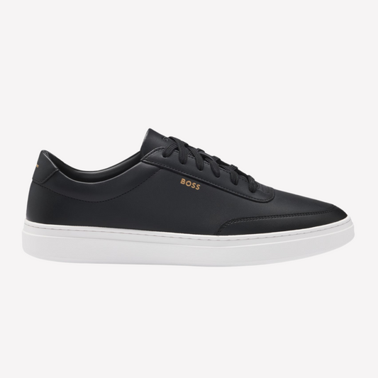 Hugo Boss Men Coated Leather Trainers - Black
