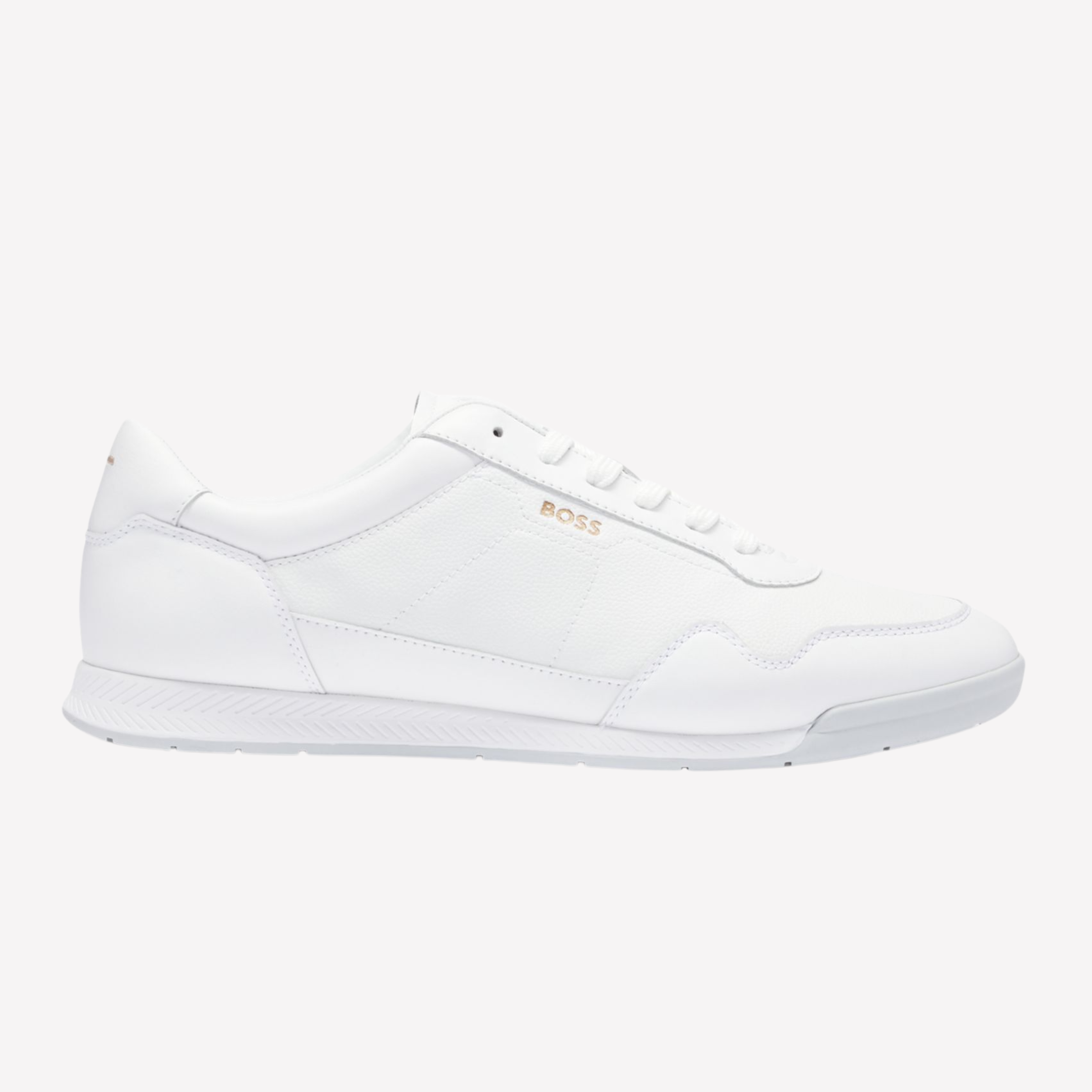 Hugo Boss Men Faux Leather Trainers Gold Tone - White