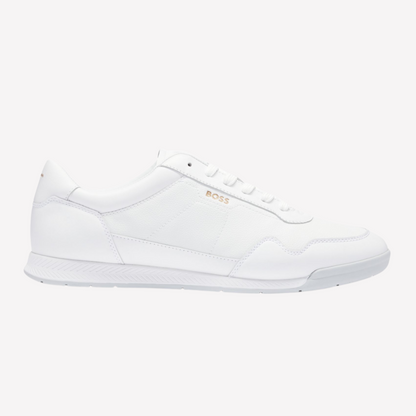 Hugo Boss Men Faux Leather Trainers Gold Tone - White