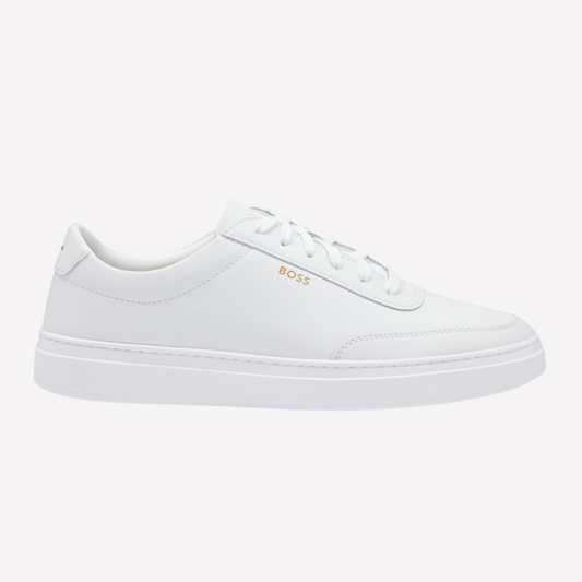 Hugo Boss Men Coated Leather Trainers - White