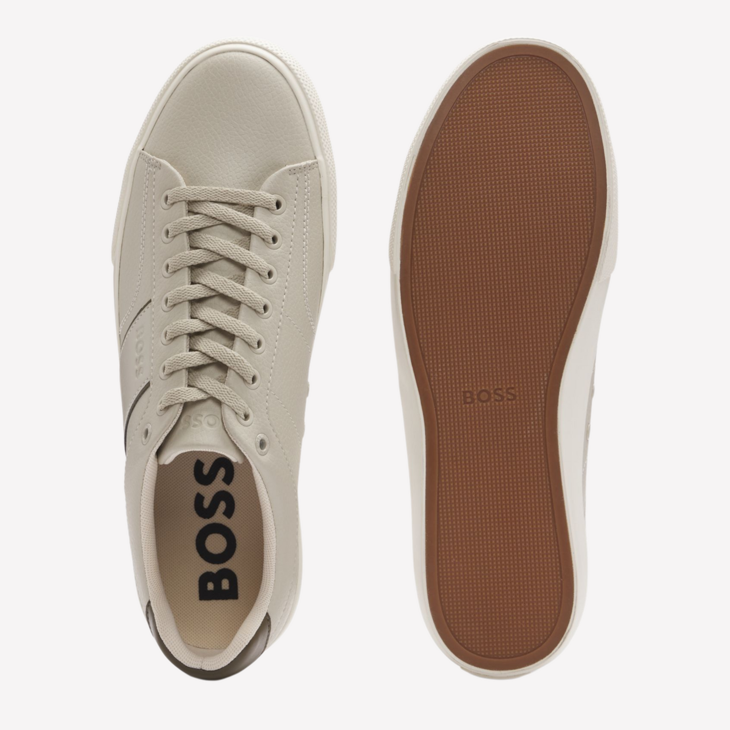 Hugo Boss Men Faux Leather Trainers - Light Beige