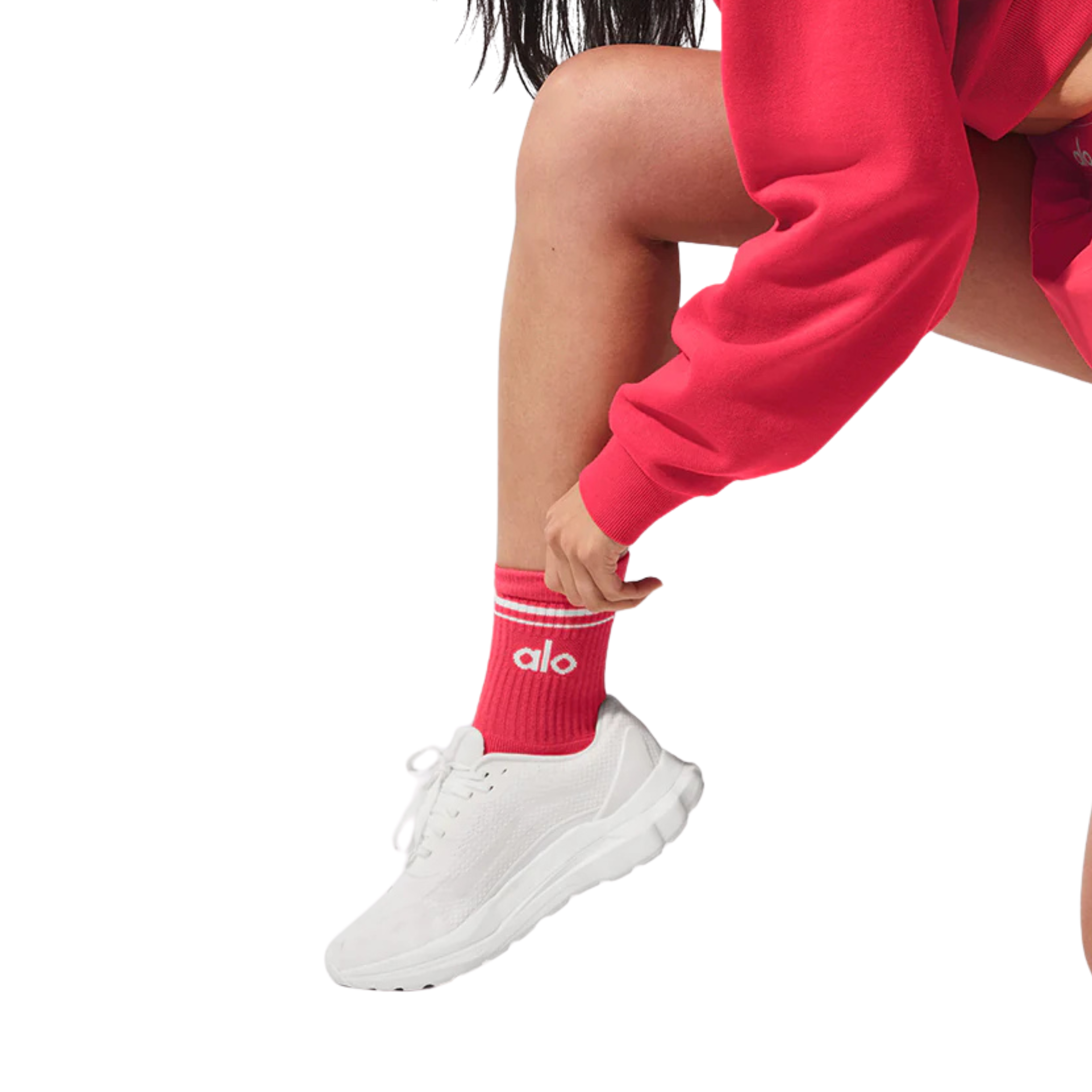 Alo Half-Crew Throwback Sock - Candy Red White