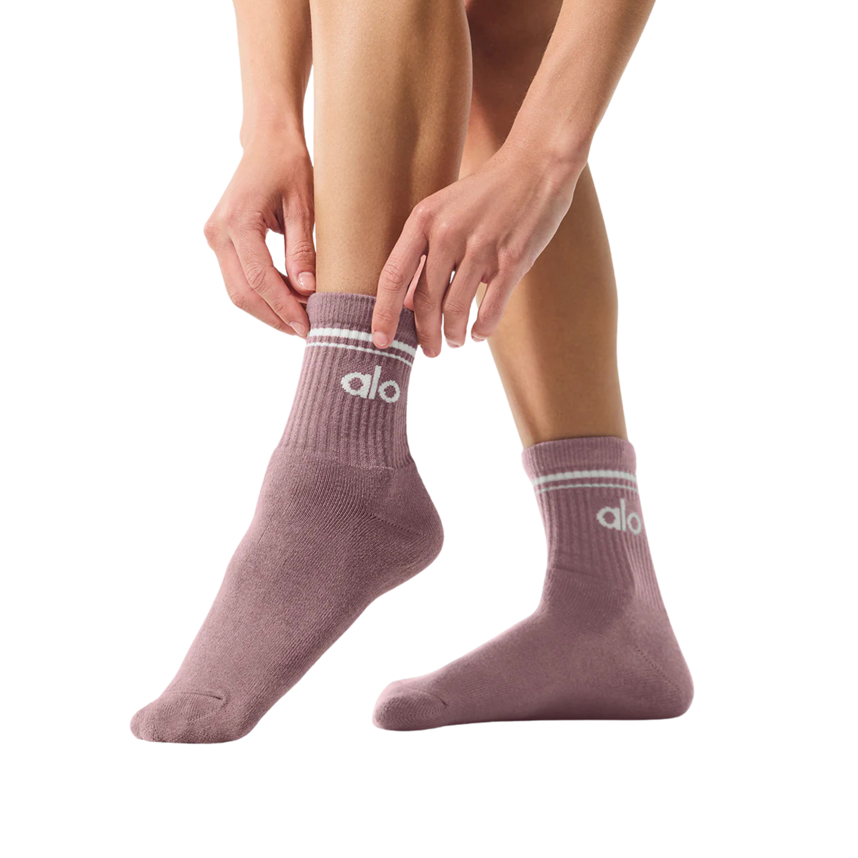 Alo Half-Crew Throwback Sock - Smoky Quartz White