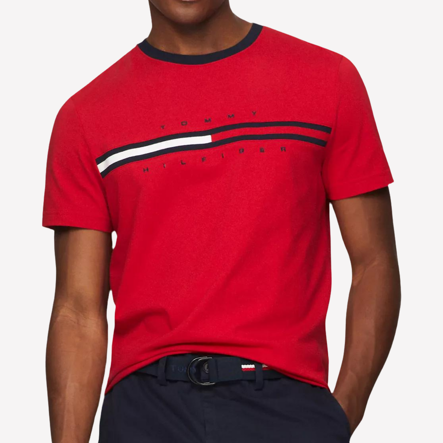 Tommy Hilfiger Men Flag Logo Ringer T-Shirt -  Primary Red