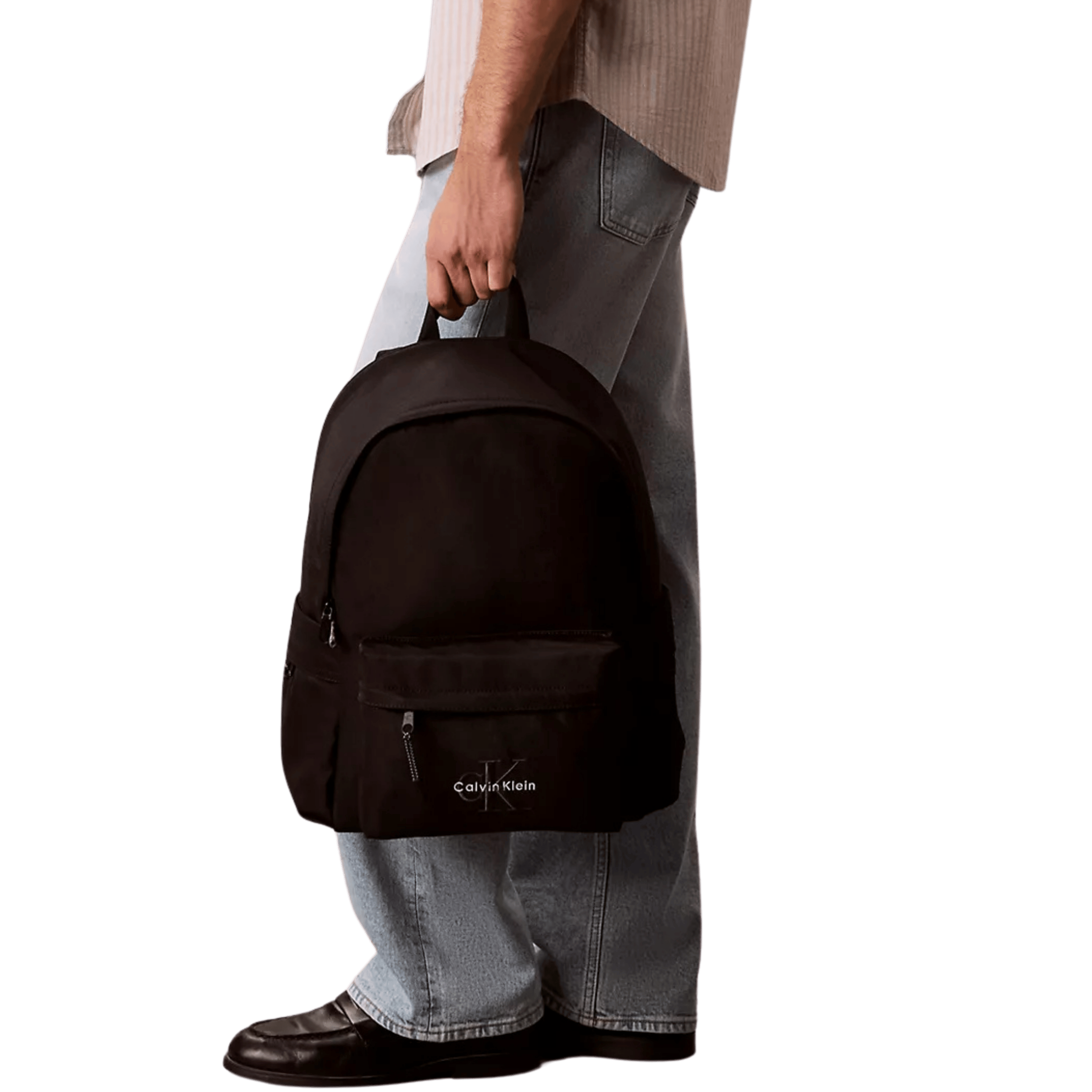 Calvin Klein Men Nylon Monologo Round Backpack - Black