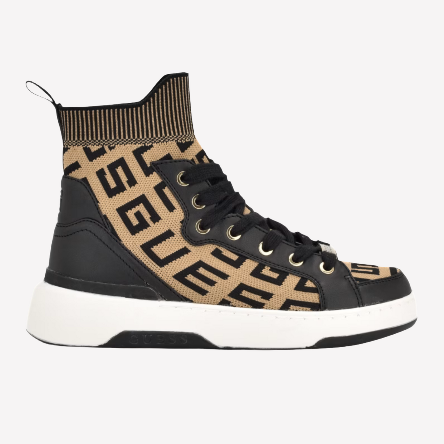 Guess Unisex Mannen Logo Knit High-Top Sneakers - Brown