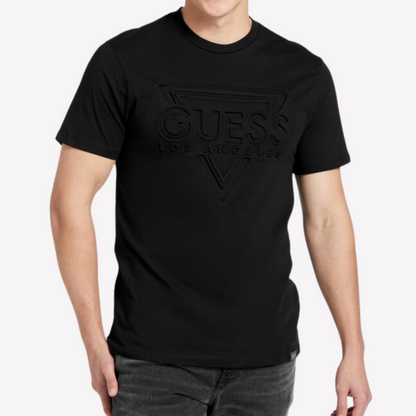 Guess Men Flynt Embossed Logo Tee - Black