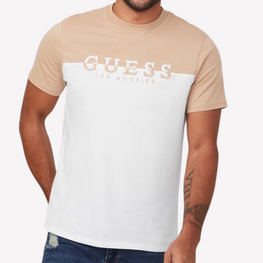 Guess Men Davion Logo Crewneck Tee - Beige