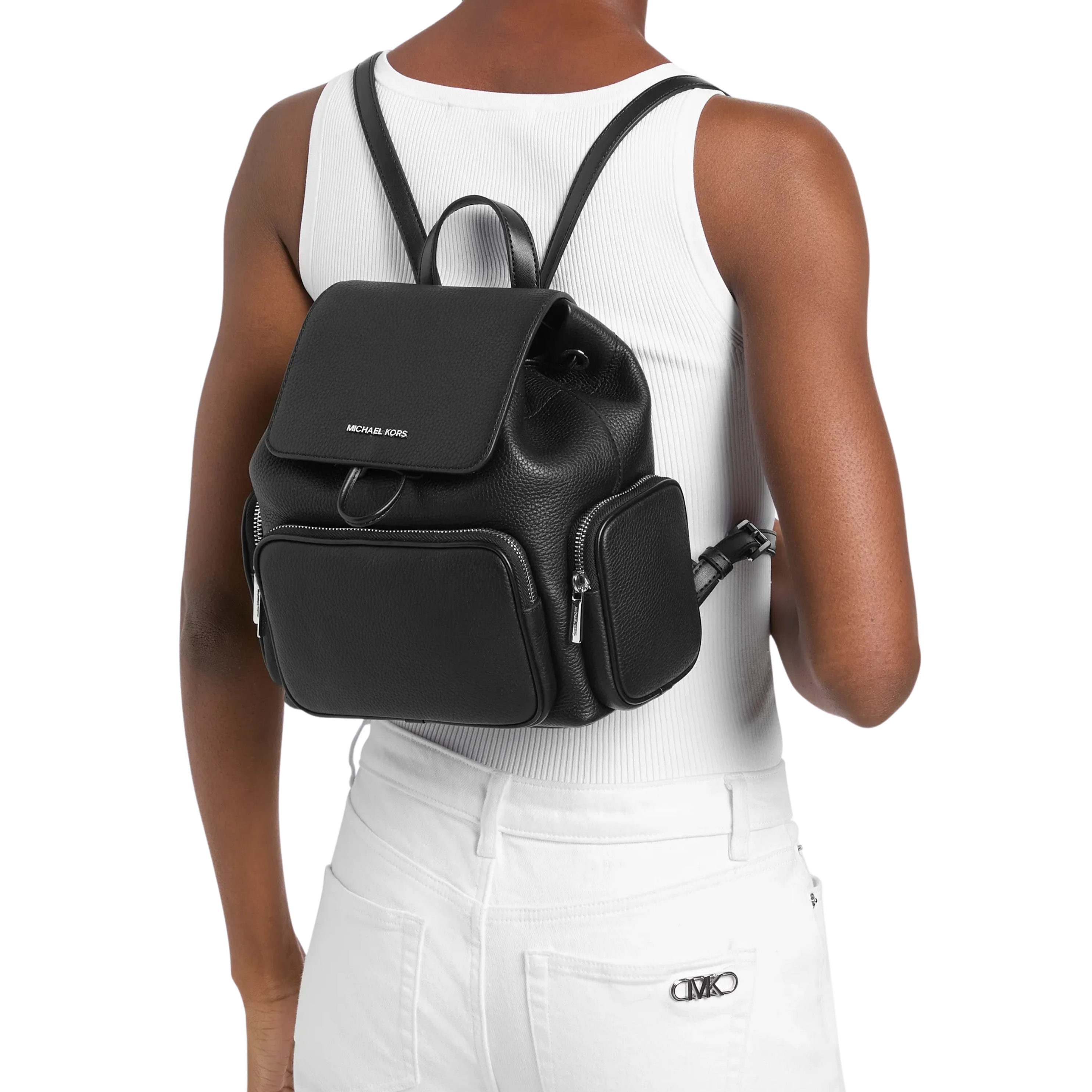 Michael Kors Women  Merritt Small Pebbled Leather Cargo Backpack - Black