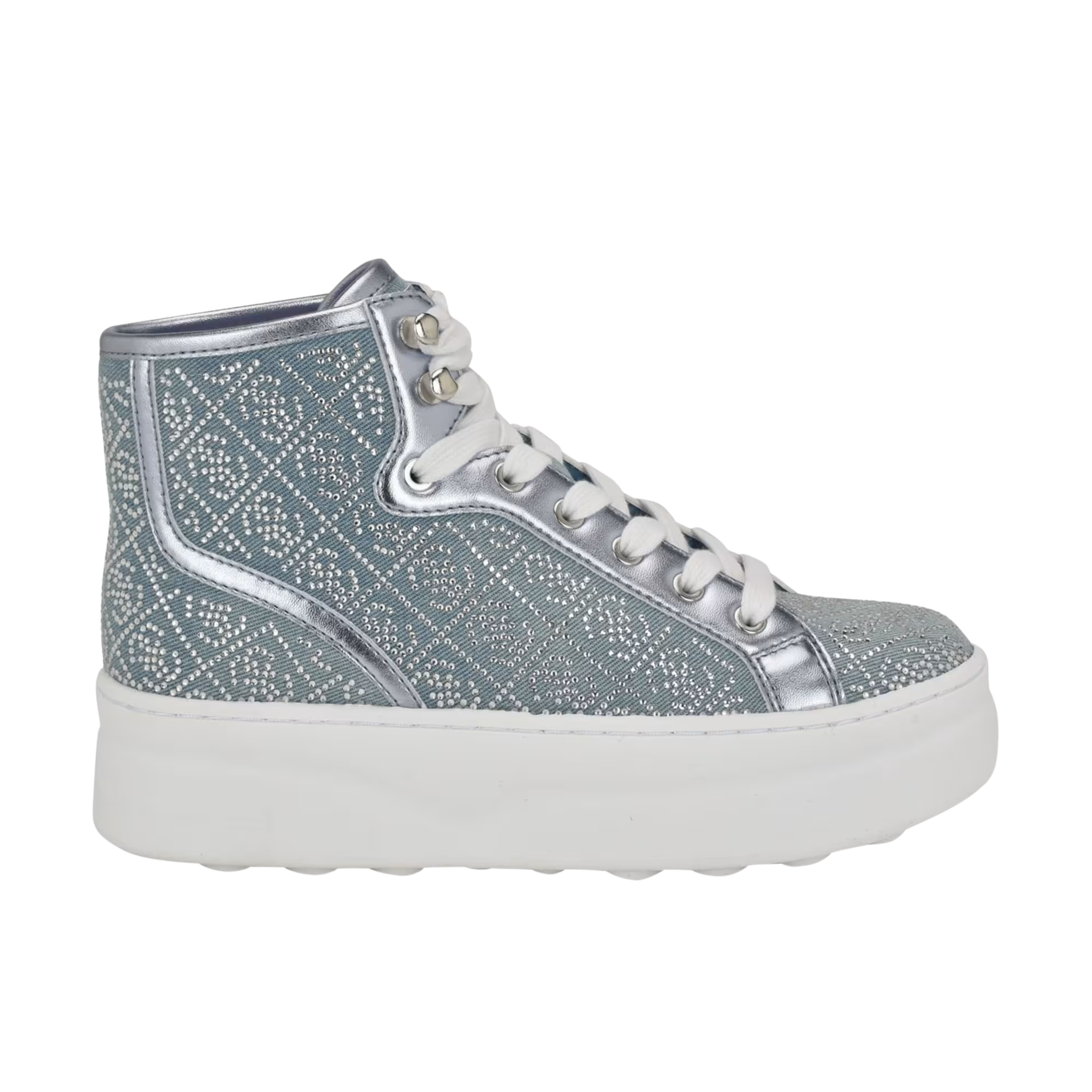 Guess Women Rhinestone Quattro G High Top Sneakers - Denim Tie Dye