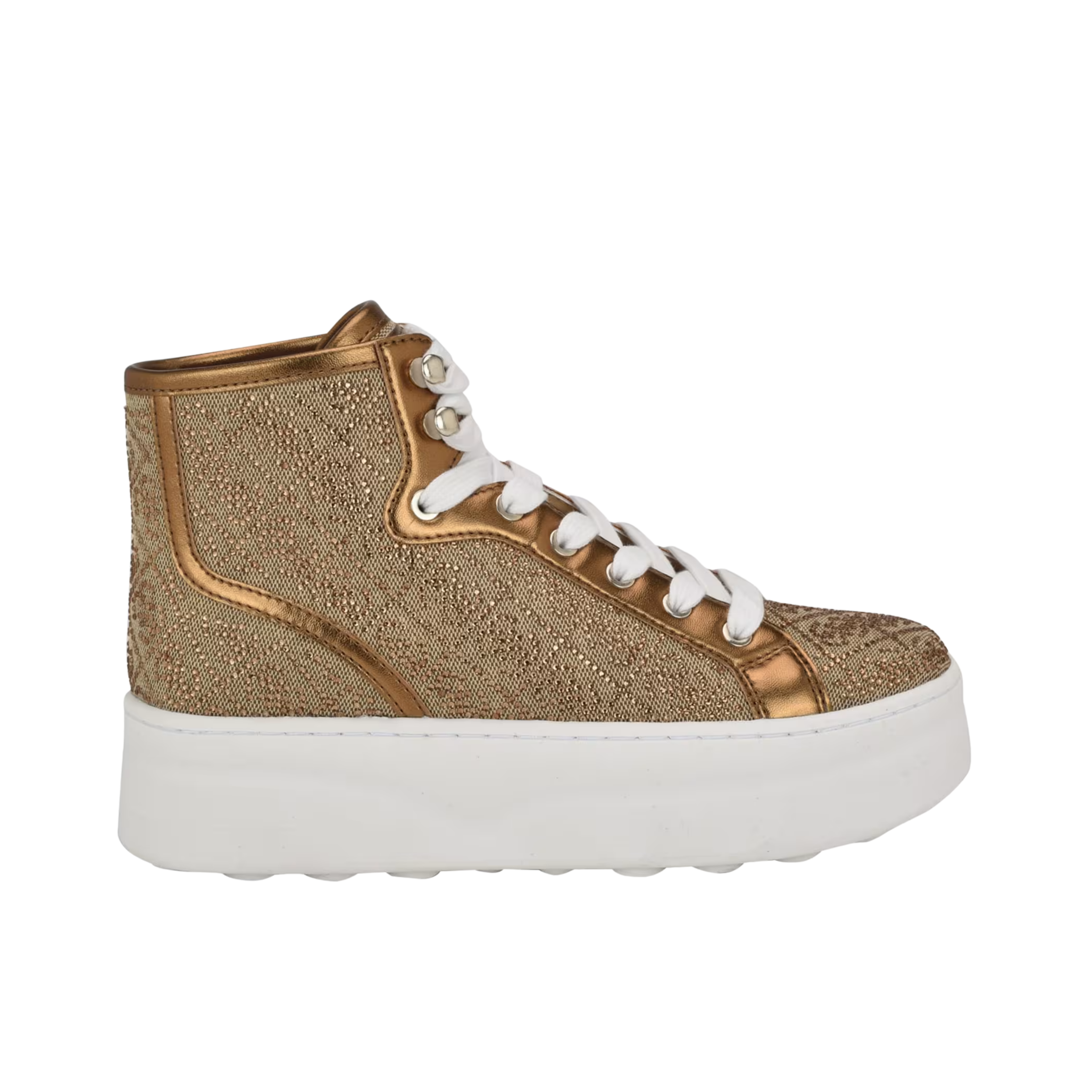 Guess Women Rhinestone Quattro G High Top Sneakers - Bronze