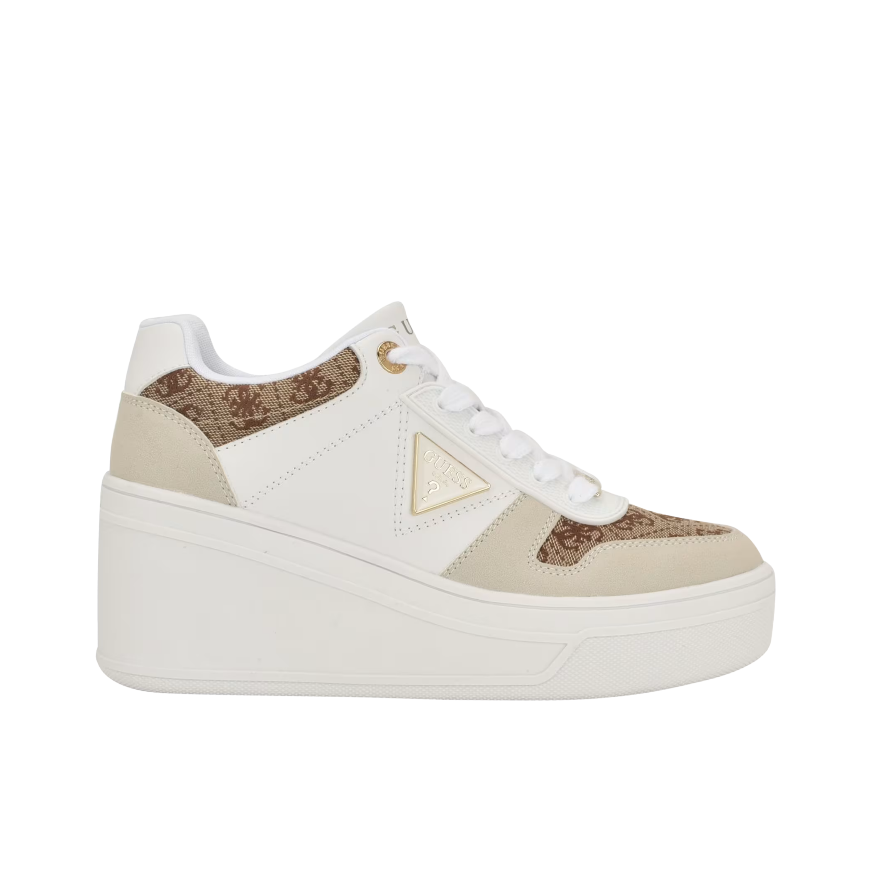 Guess Women Rozinn Lace Up Platform Wedge Sneakers - White Graffiti