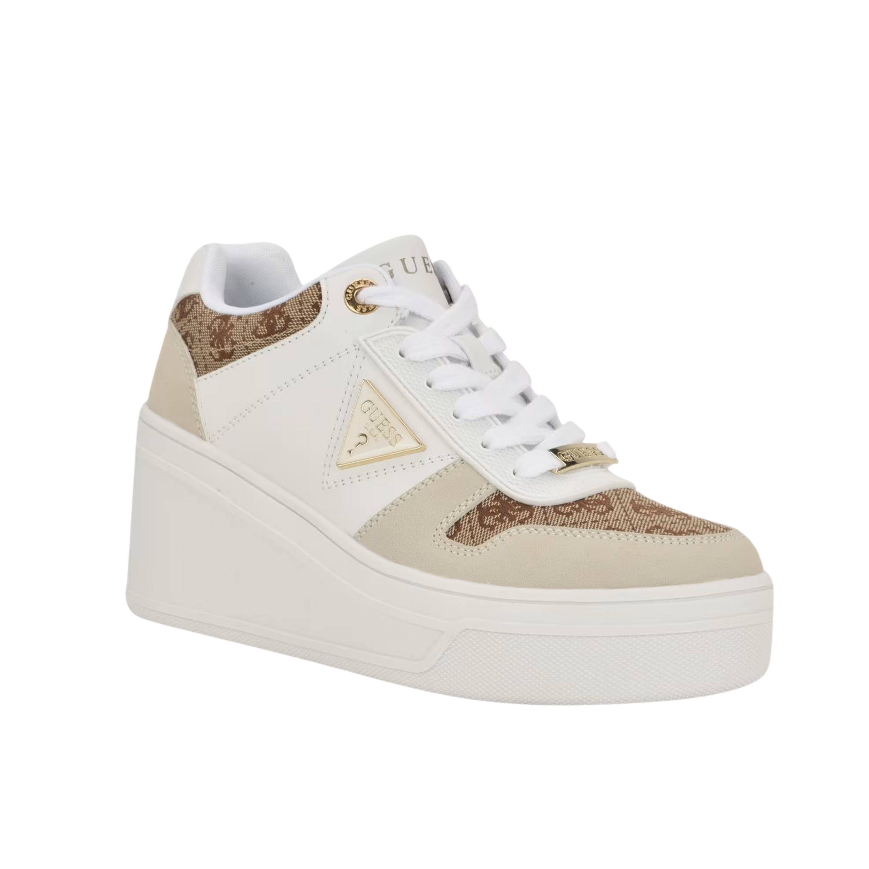 Guess Women Rozinn Lace Up Platform Wedge Sneakers - White Graffiti
