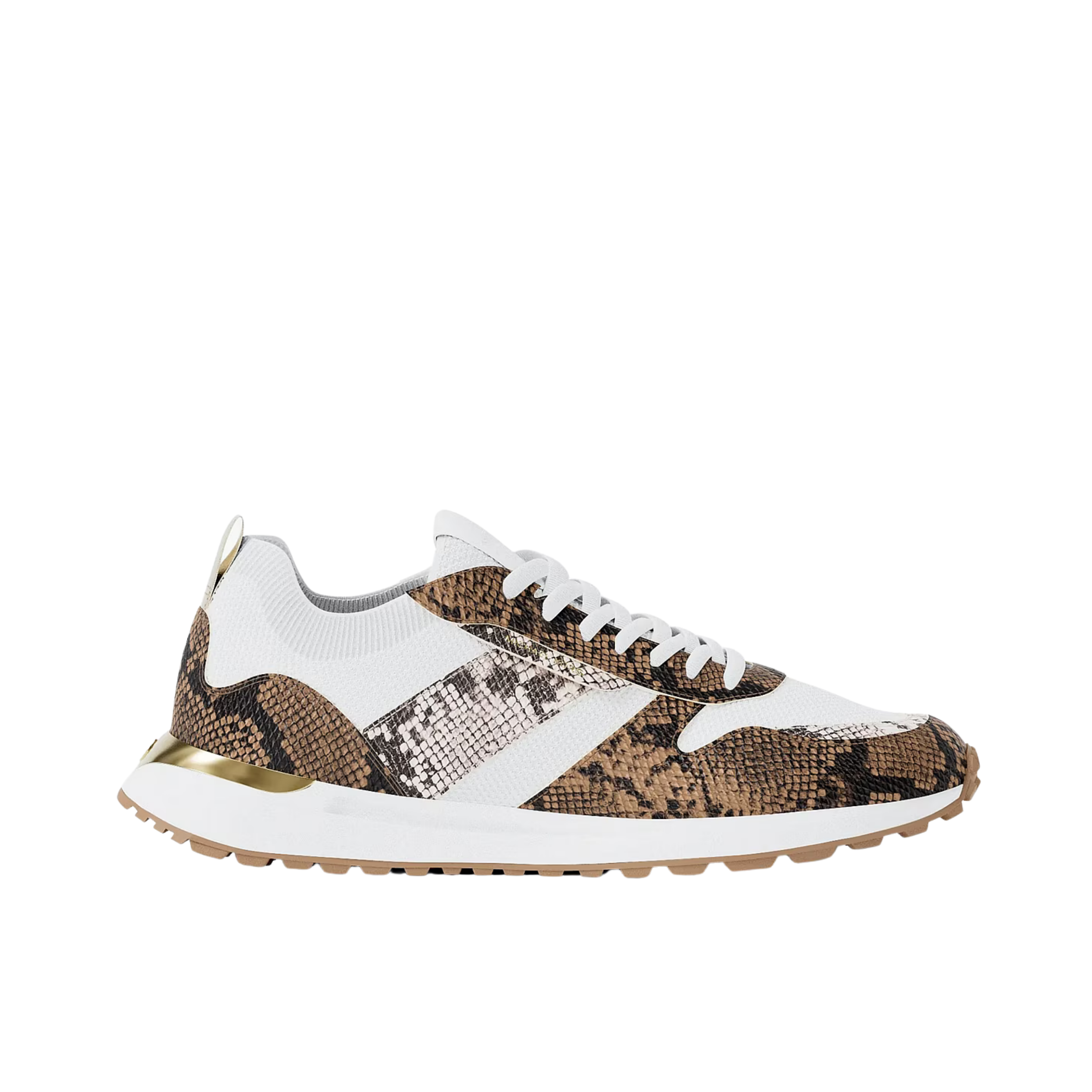 Michael Kors Women Jesse Stretch Knit and Snake Embossed Trainer - Camel Mlt