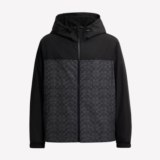 COACH Men Full Zip Windbreaker - Charcoal Signature