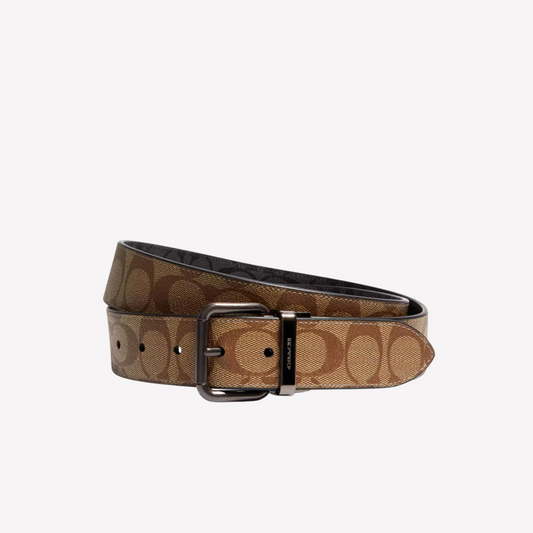 COACH Roller Buckle Reversible Belt 38mm - Tan Charcoal