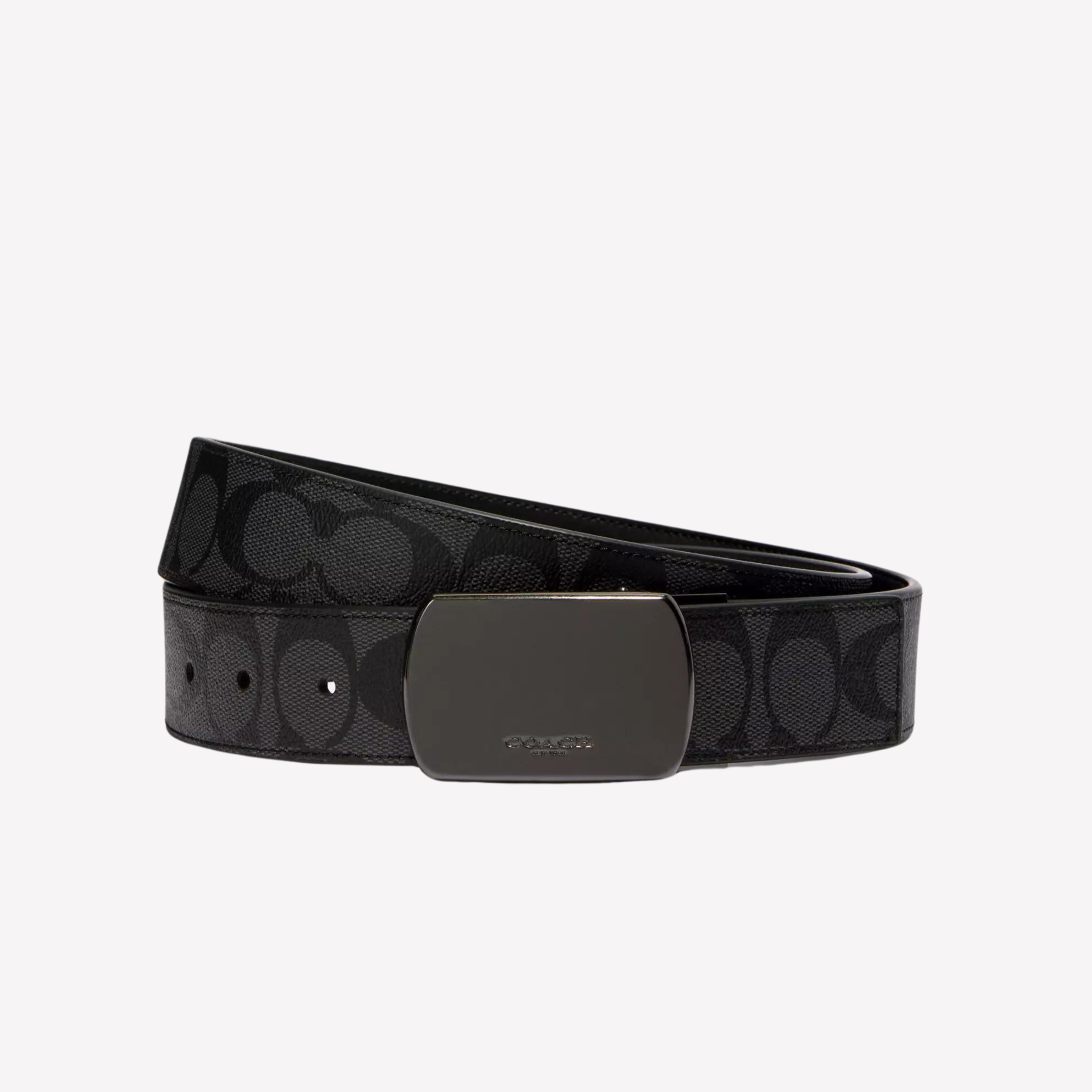 COACH Plaque Buckle Reversible Belt - Gunmetal Black