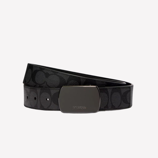 COACH Plaque Buckle Reversible Belt - Gunmetal Black