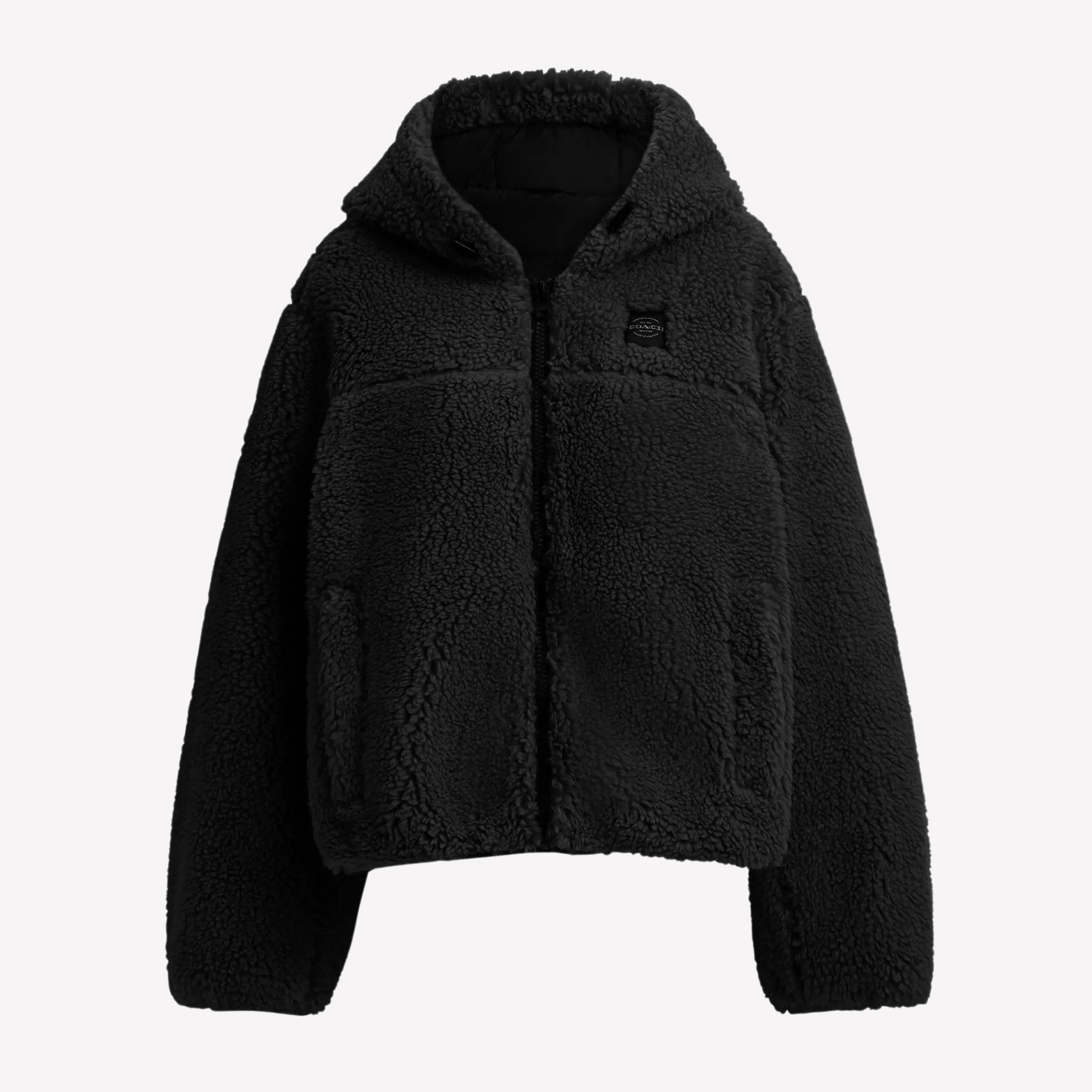 COACH Women Tonal Sherpa Zip Hoodie - Black