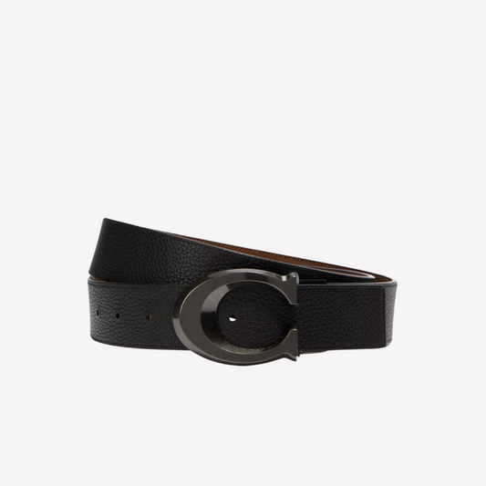 COACH Signature Buckle Reversible Belt 38mm - Black Dark Saddle