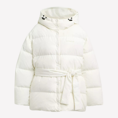 COACH Women Short Puffer With Belt - Cream