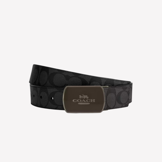 COACH Plaque Buckle Reversible Belt - Charcoal Black