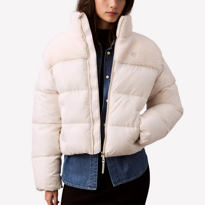 Calvin Klein Women Sherpa Puffer - Chalk