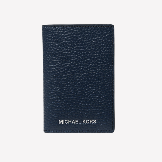 Michael Kors Hudson Pebbled Leather Bi-Fold Card Case - Navy