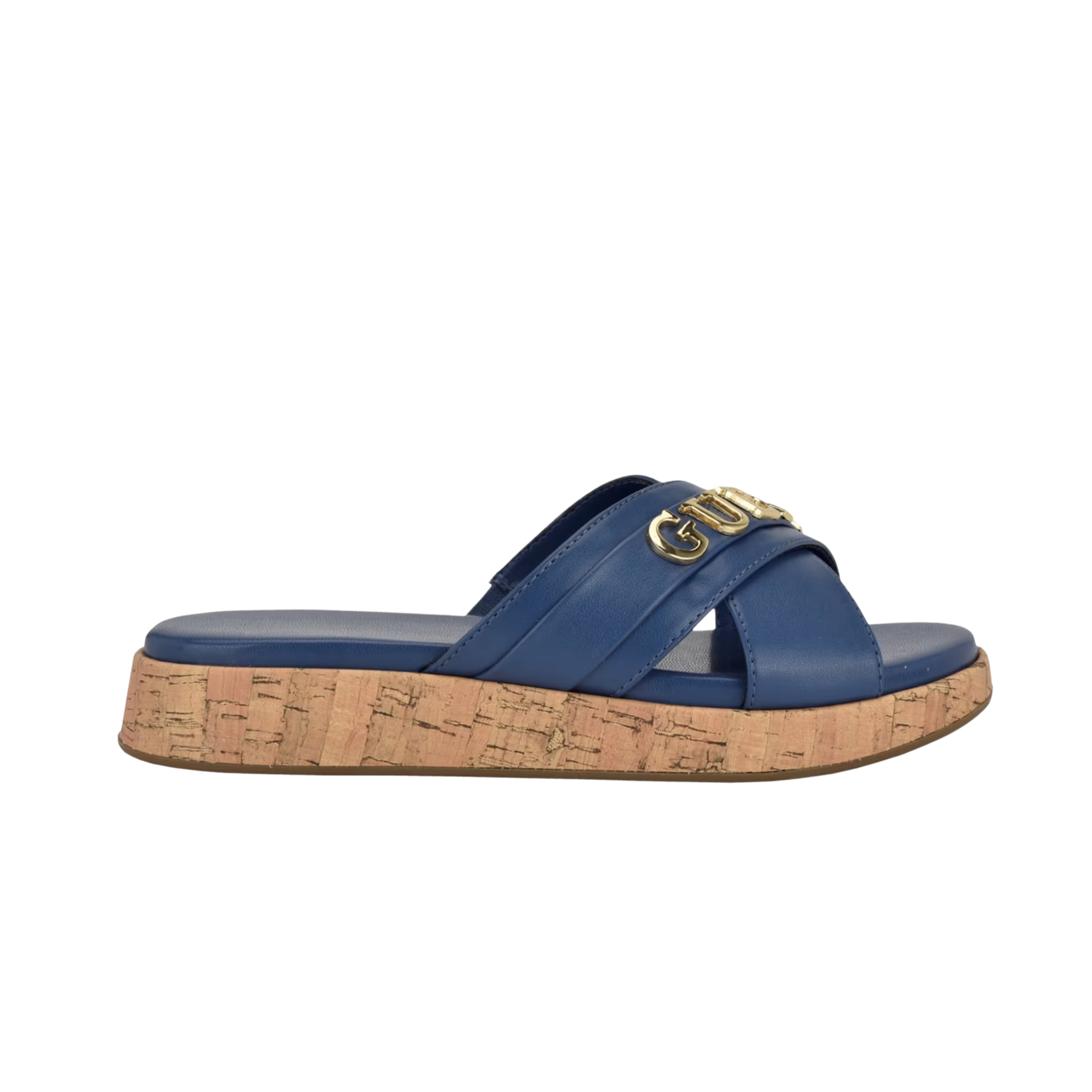 Guess Women Ilay Crisscross Flatform Slides - Blue