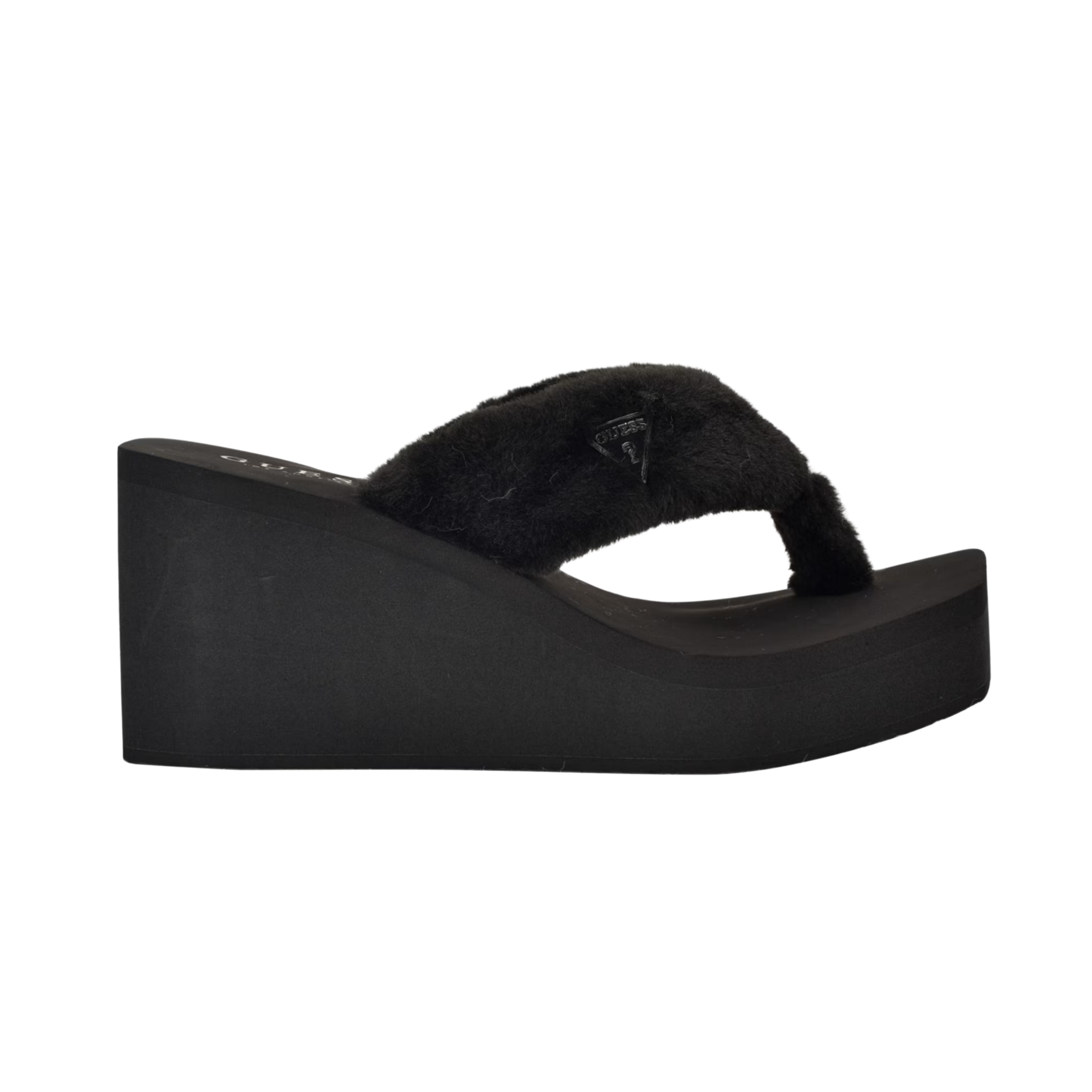 Guess Women Sabinn Faux-Fur Wedge Sandals - Black
