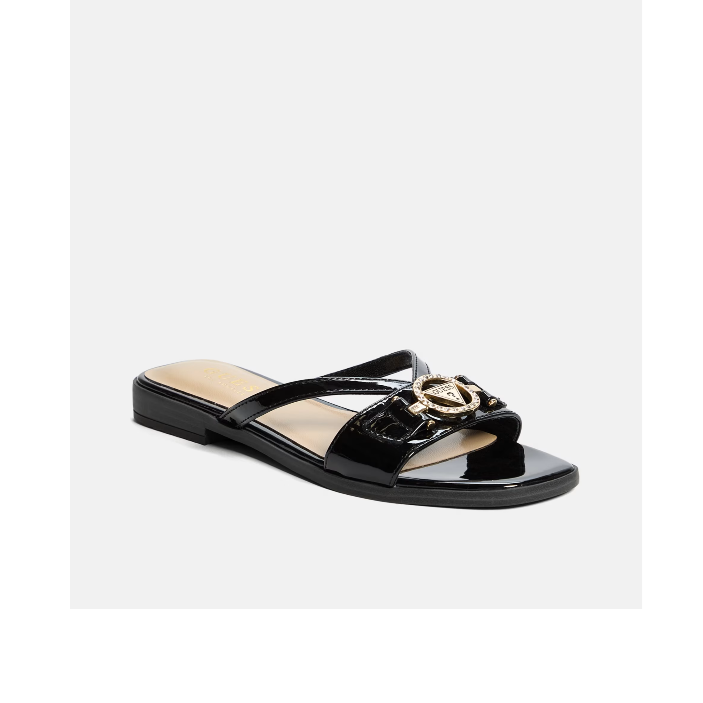Guess Women Rannia Patent Cutout Slides - Black