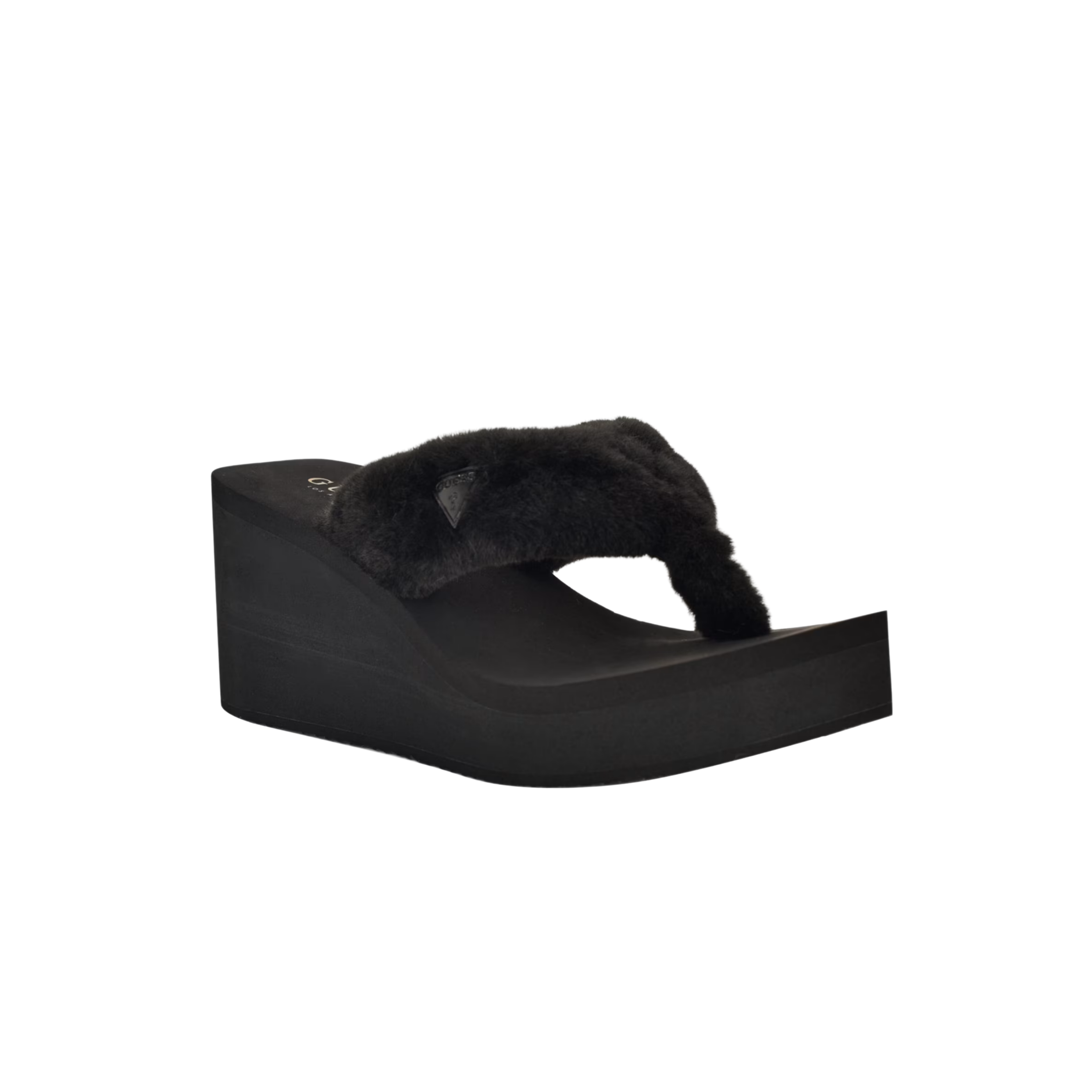 Guess Women Sabinn Faux-Fur Wedge Sandals - Black