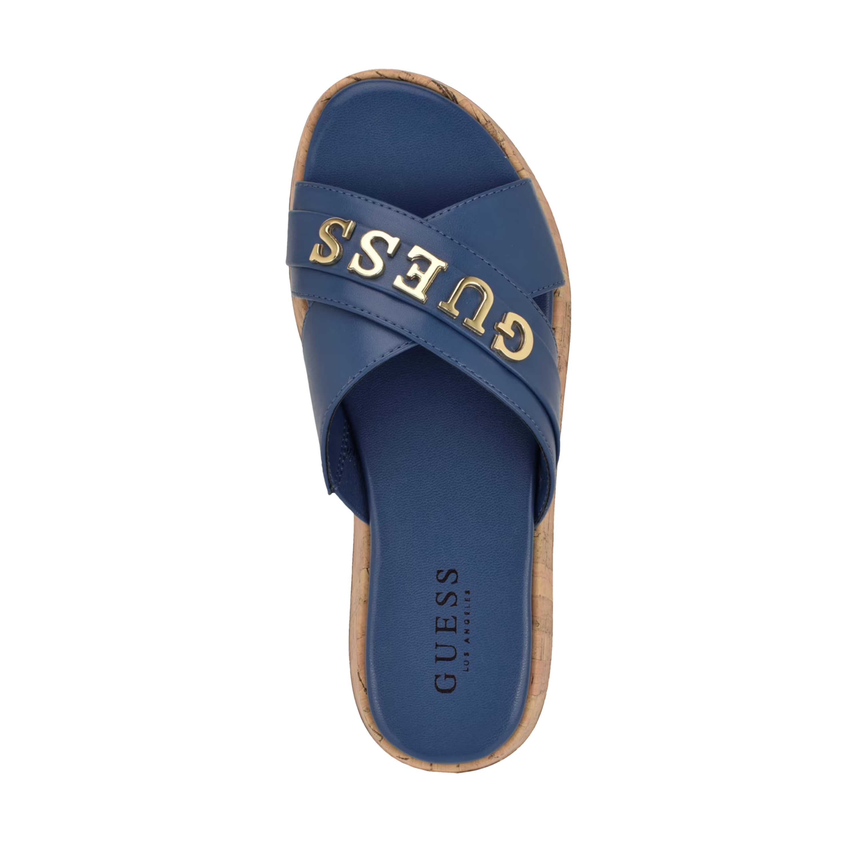 Guess Women Ilay Crisscross Flatform Slides - Blue