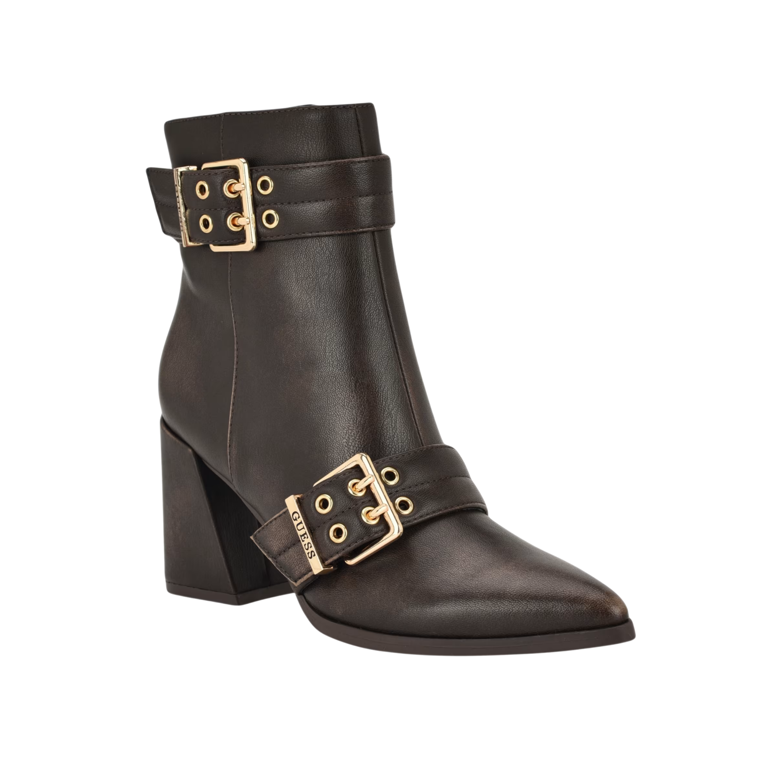 Guess Women Teases Buckled Block Heel Booties - Brown