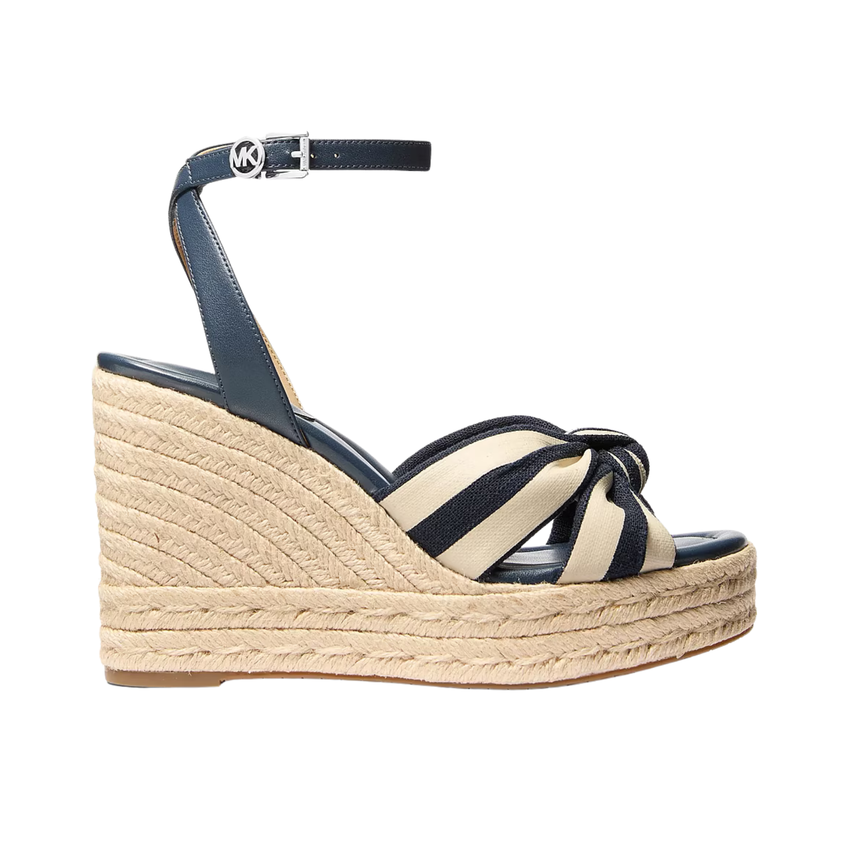 Michael Kors Women Elena Striped Linen Blend Wedge Sandal - Navy