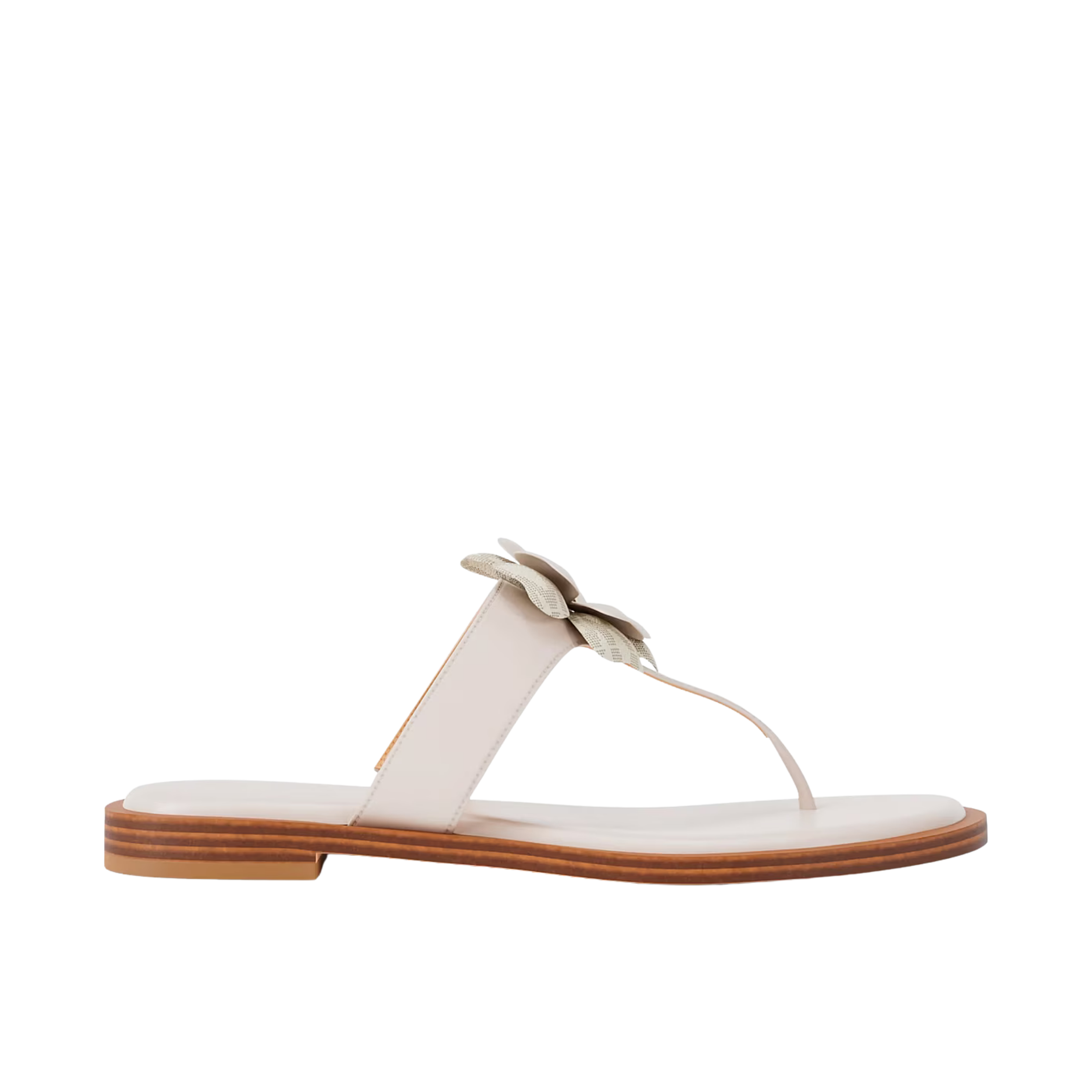Michael Kors Women Callie Embellished Signature Logo Trim Thong Sandal - LT Cream