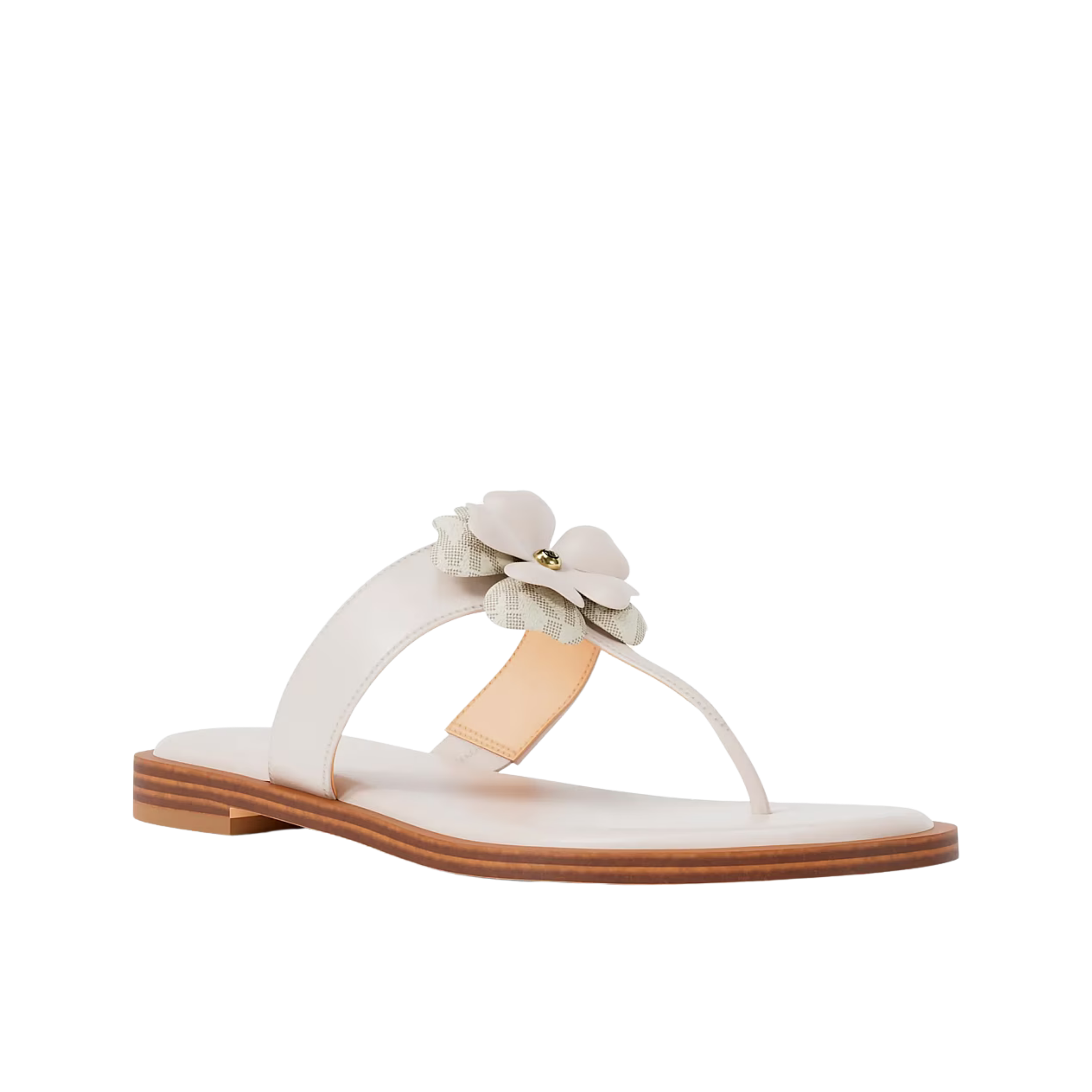 Michael Kors Women Callie Embellished Signature Logo Trim Thong Sandal - LT Cream