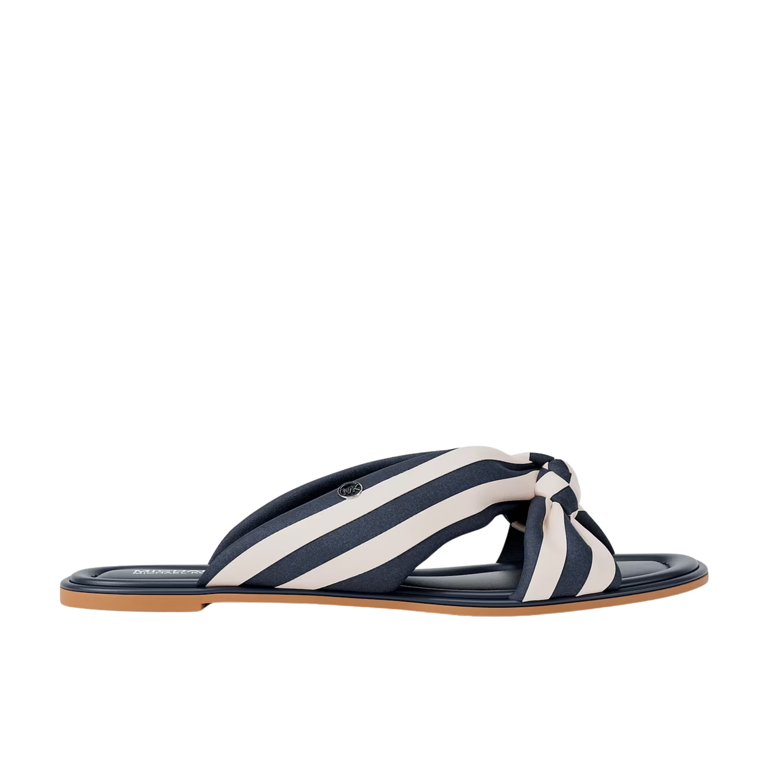 Michael Kors Women Elena Striped Linen Blend Slide Sandal - Navy