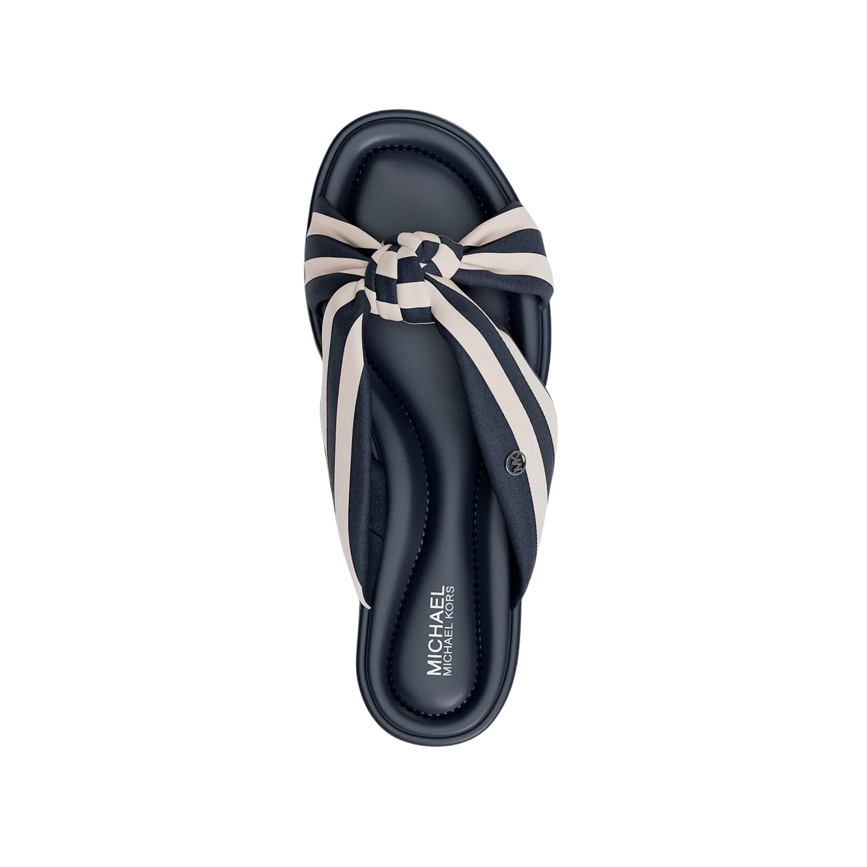 Michael Kors Women Elena Striped Linen Blend Slide Sandal - Navy