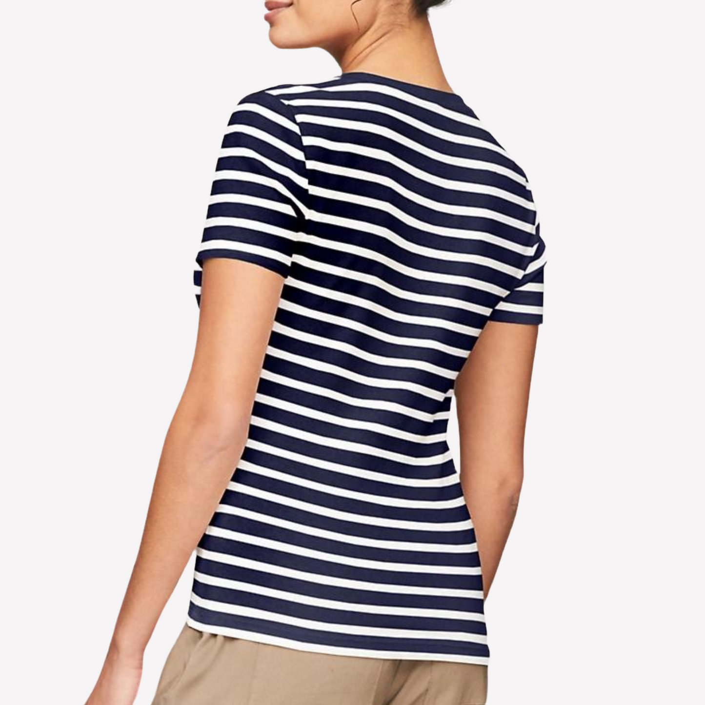 Tommy Hilfiger Women Slim Fit Stripe V-Neck T-Shirt - Navy Multi