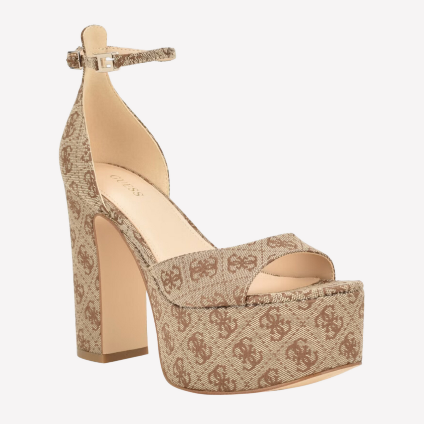 Guess Women Ankle Strap Logo Platform Heels - Brown