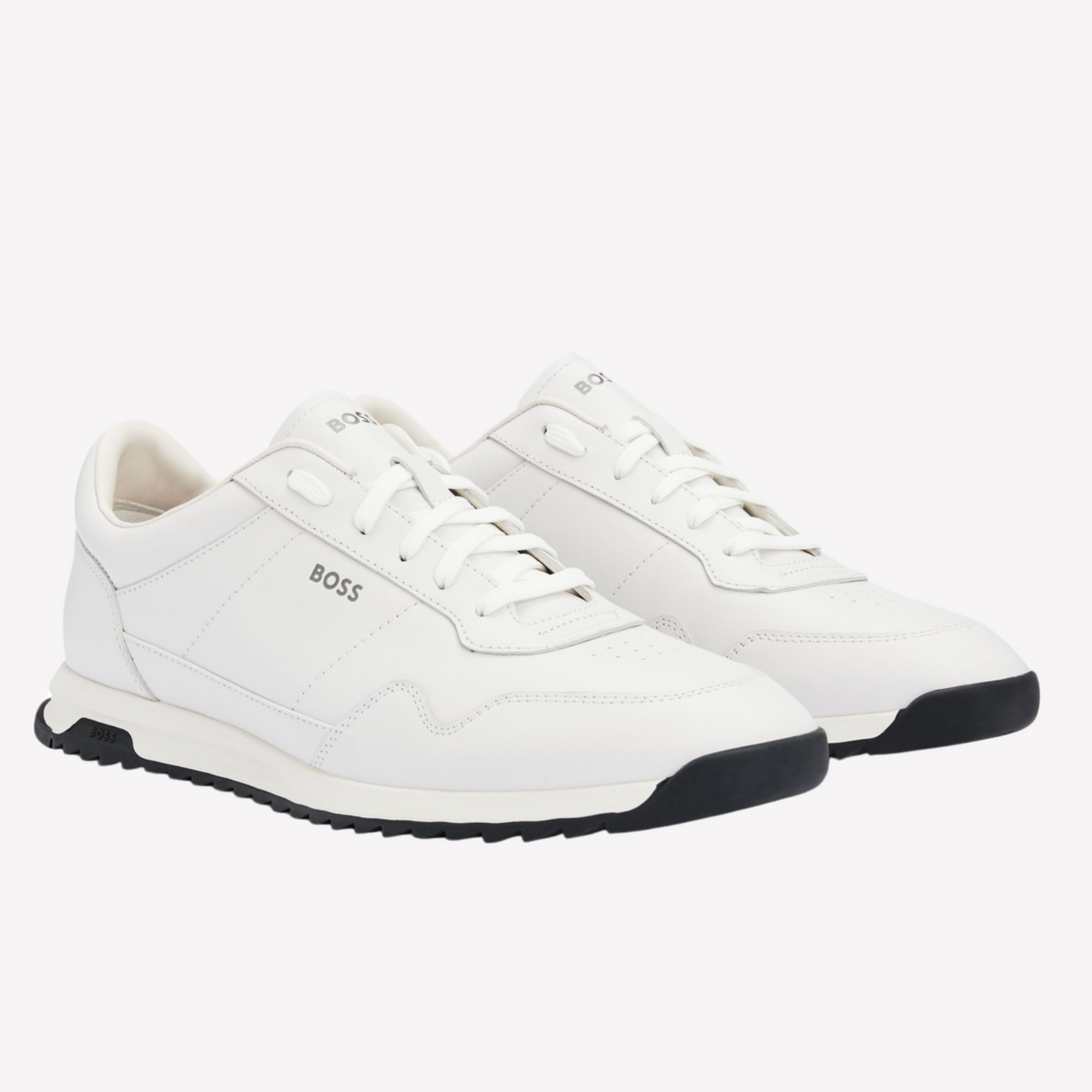 Hugo Boss Men Leather Trainers Knurled - White