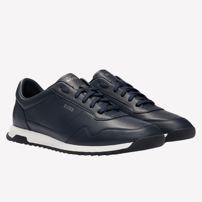 Hugo Boss Men Leather Trainers Knurled - Dark Blue