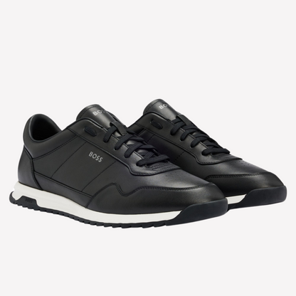 Hugo Boss Men Leather Trainers Knurled - Black