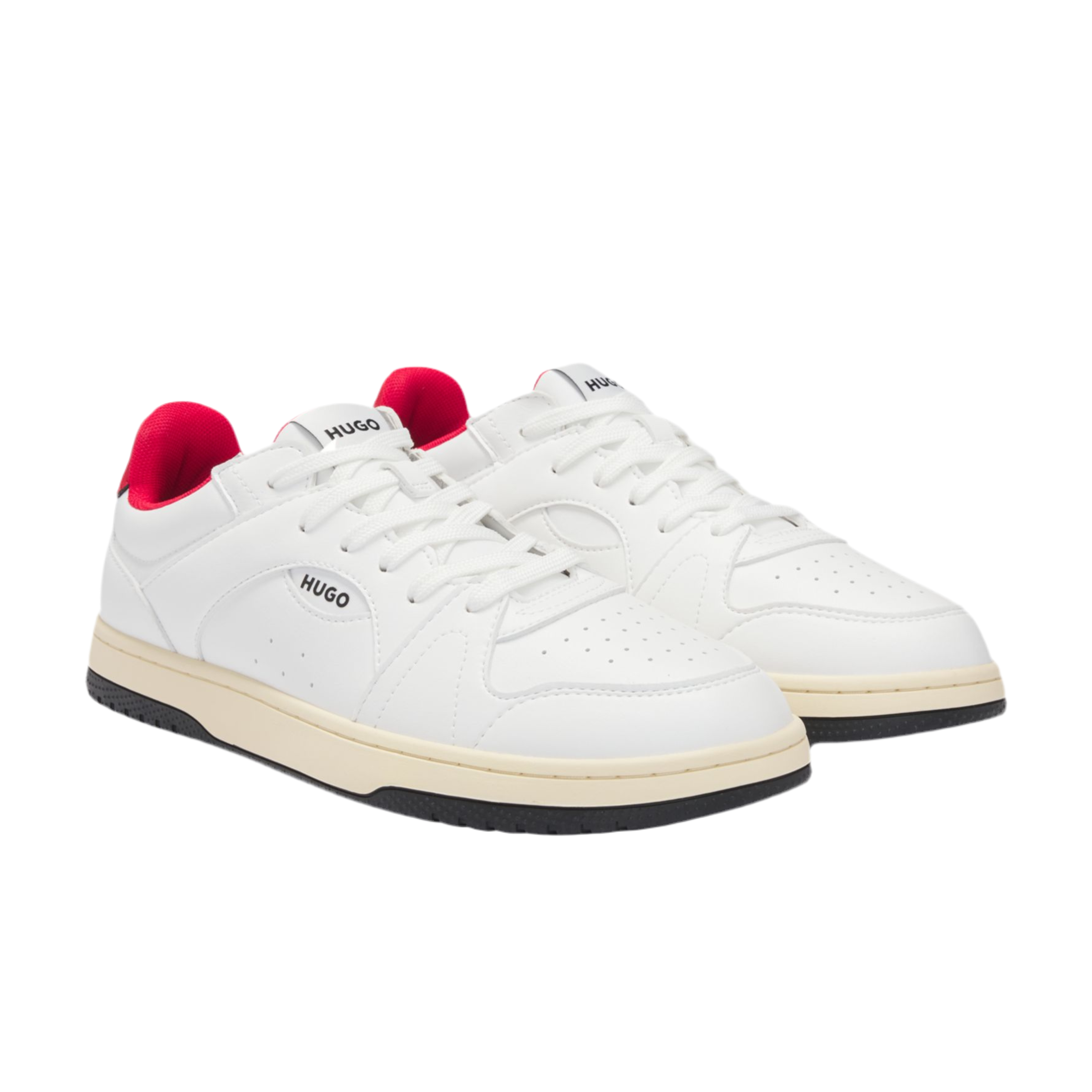 Hugo Boss Men Faux Leather Lace Up Trainers - White Red