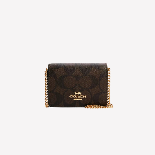 COACH Mini Wallet On A Chain - Brown Black