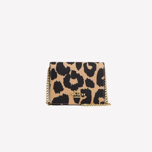 COACH Mini Wallet On A Chain - Leopard Multi