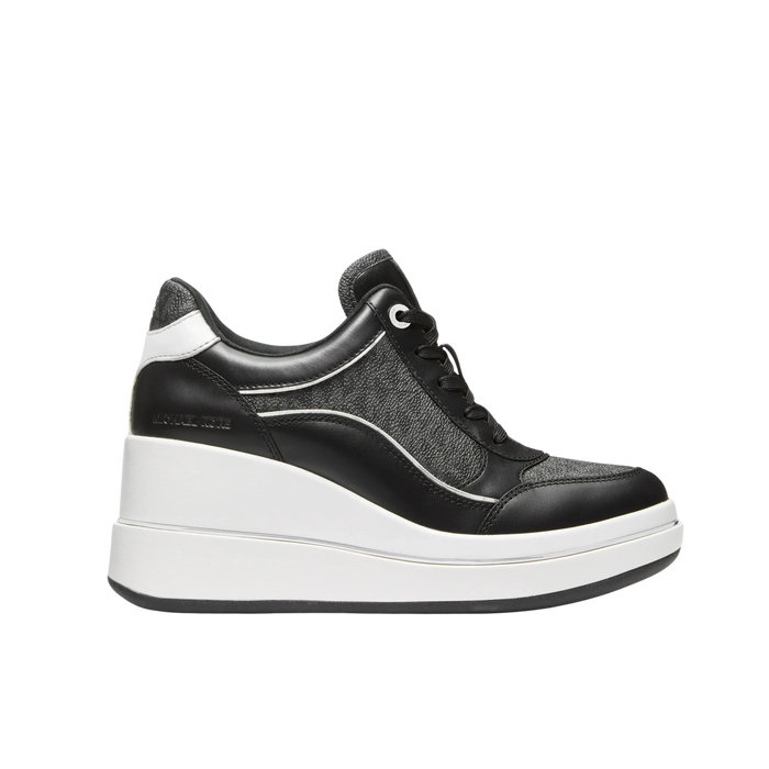 Michael Kors Women Emmy Signature Logo and Leather Wedge Trainer - Black