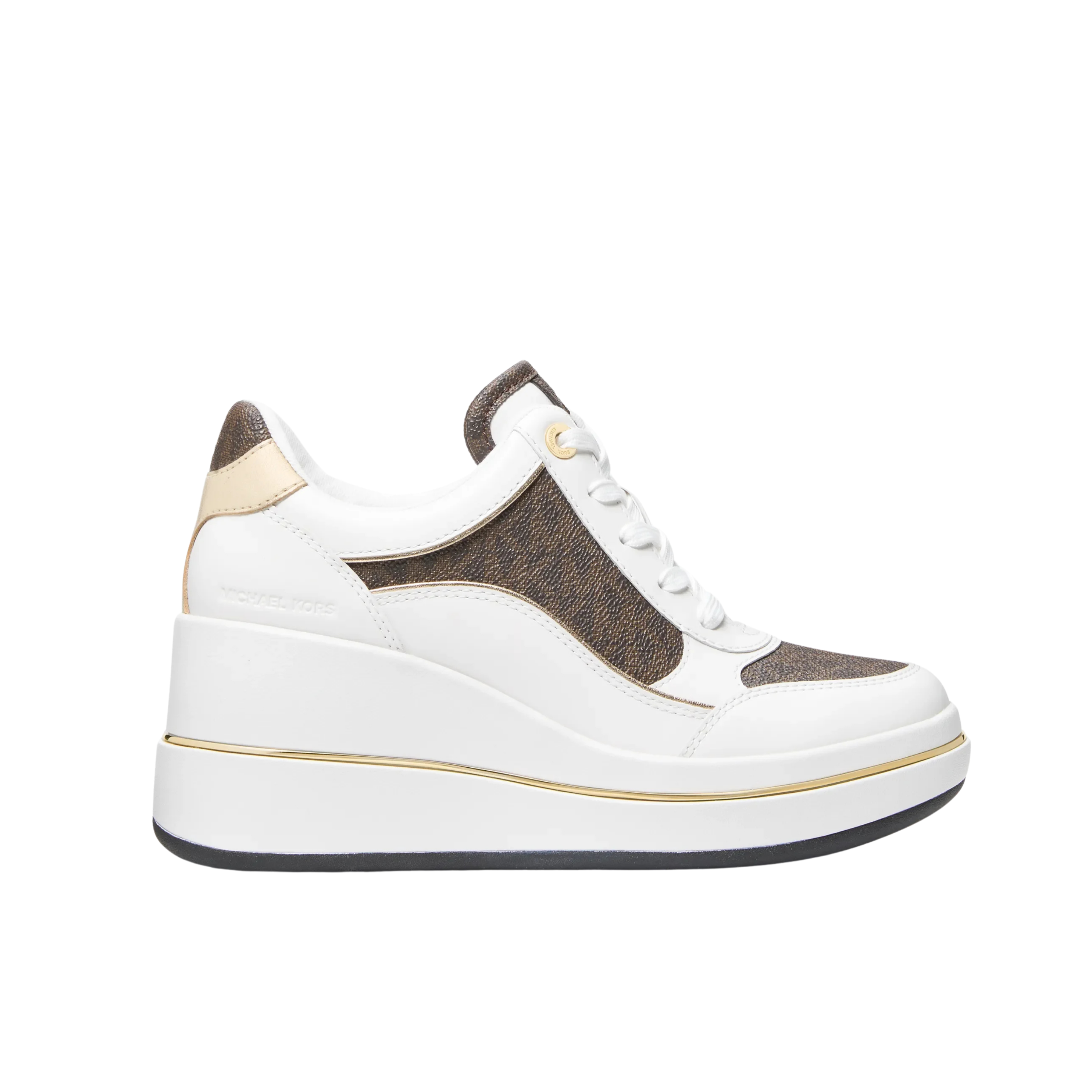 Michael Kors Women Emmy Signature Logo and Leather Wedge Trainer - Brown