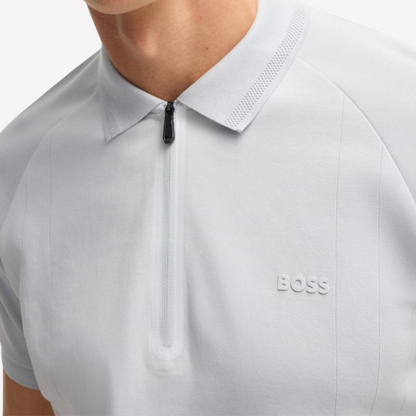 Hugo Boss Men Polo Shirt In Drop Needle - Light Grey